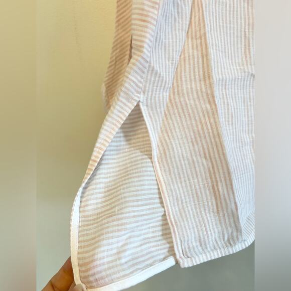 Lafayette 148 100% linen button down blouse pink and white stripe petite bead - Picture 4 of 12
